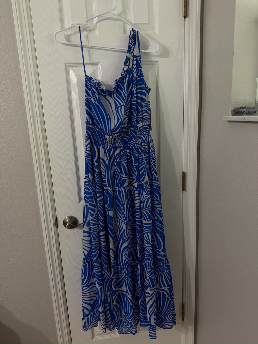 Taylor Blue and White Sleeveless Maxi Dress